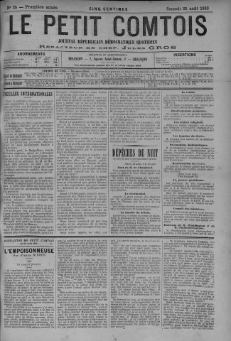 25/08/1883 - Le petit comtois [Texte imprimé] : journal républicain démocratique quotidien