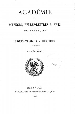 01/01/1906 - Procès verbaux et mémoires [Texte imprimé] /