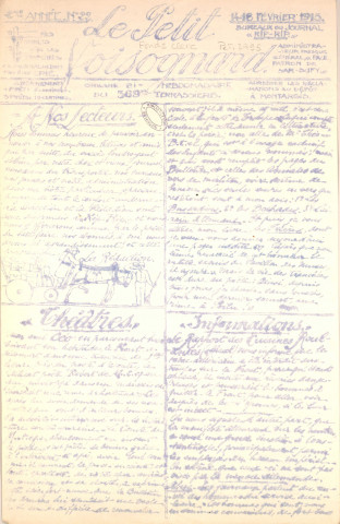 14/02/1915 - Le Petit Voisognard : organe bi-hebdomadaire du 369e terrassiers
