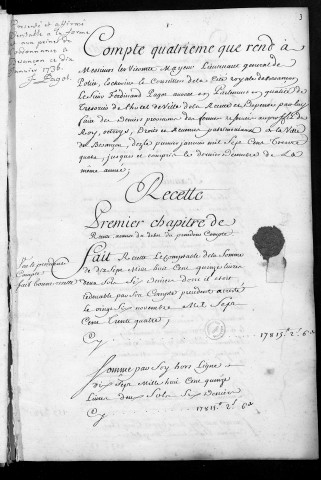 Comptes de la Ville de Besançon, recettes et dépenses, Compte de Ferdinand Pagot (1734)
