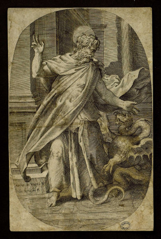 [Saint Paul faisant fuir le démon qui a pris la forme d'un dragon] [image fixe] / Perino del vago i. V ; iulio bonasoni .F. , 1518/1580