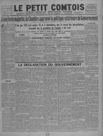 05/10/1938 - Le petit comtois [Texte imprimé] : journal républicain démocratique quotidien