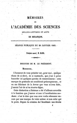 01/01/1865 - Mémoires de l'Académie des sciences, belles-lettres et arts de Besançon [Texte imprimé]