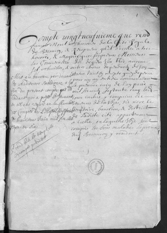 Comptes de la Ville de Besançon, recettes et dépenses, Compte de François Morel (1er juin 1675 - 31 mai 1676)