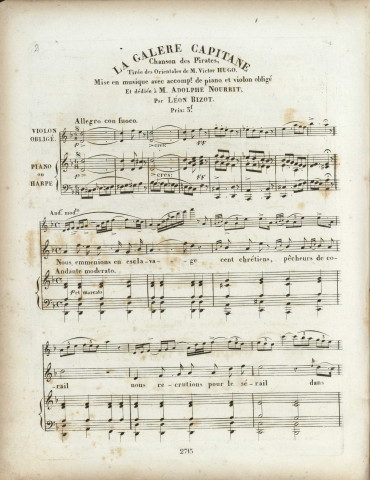 La galère capitane [Musique imprimée] : chanson des pirates, tirée des "Orientales" de M. Victor Hugo /