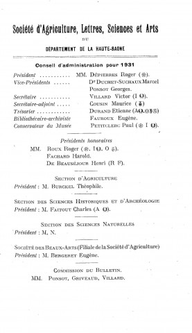 01/01/1930 - Bulletin de la Société d'agriculture, sciences et arts du département de la Haute-Saône [Texte imprimé]