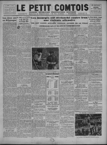 27/08/1936 - Le petit comtois [Texte imprimé] : journal républicain démocratique quotidien