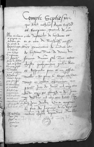 Comptes de la Ville de Besançon, recettes et dépenses, Compte de Antoine Buzon (1er janvier - 31 décembre 1536)
