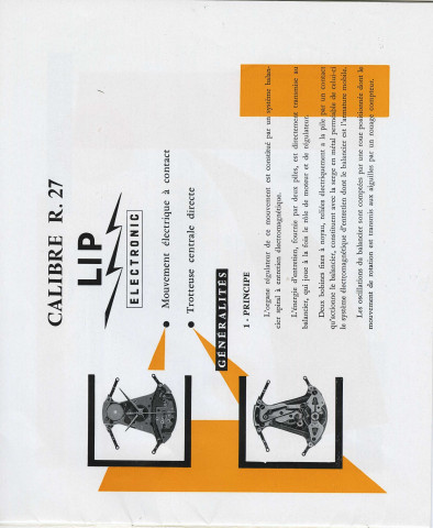 2MDT85 - Chronomètre Lip Electronic : notice technique du calibre R27.