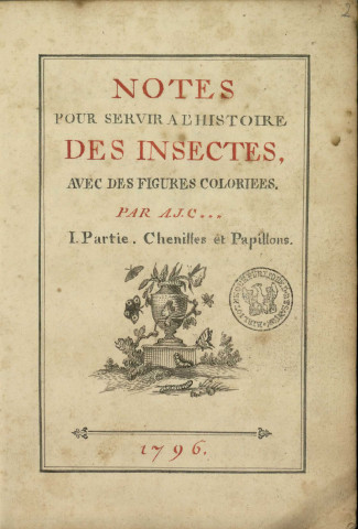 Ms 447 - « Notes pour servir à l'histoire des insectes, avec des figures coloriées, par A. J. C***. 1re partie : Chenilles et papillons. 1796 »