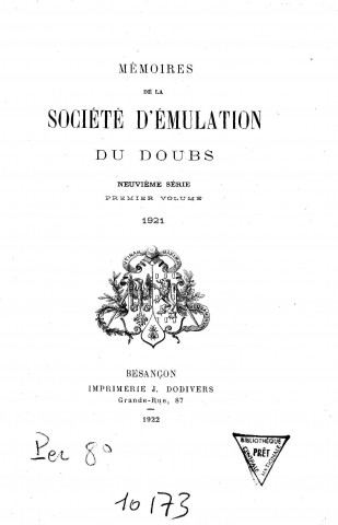 01/01/1921 - Mémoires de la Société d'émulation du Doubs [Texte imprimé]