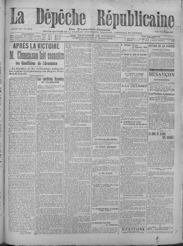 12/11/1918 - La Dépêche républicaine de Franche-Comté [Texte imprimé]