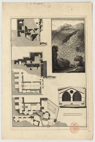 Monastère Sacro Speco (Subiaco), plan, coupe et vue [Image fixe] / Piroli sc. 1783 , 1783