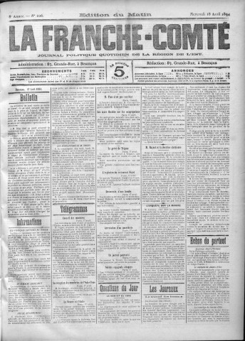 18/04/1894 - La Franche-Comté : journal politique de la région de l'Est