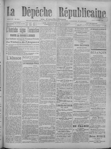 04/11/1918 - La Dépêche républicaine de Franche-Comté [Texte imprimé]
