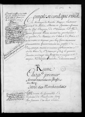 Comptes de la Ville de Besançon, recettes et dépenses, Compte de Claude Ignace François Pierre (1722)