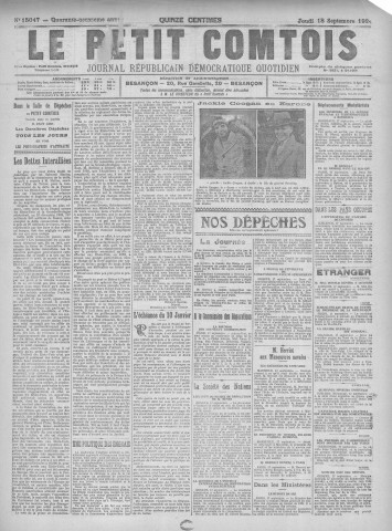 18/09/1924 - Le petit comtois [Texte imprimé] : journal républicain démocratique quotidien