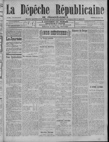23/08/1912 - La Dépêche républicaine de Franche-Comté [Texte imprimé]