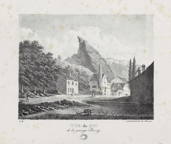 Vue du Pic de la grange Ravey [estampe] / A. D. , Besançon : lith. de Chalandre fils, [1800-1899]