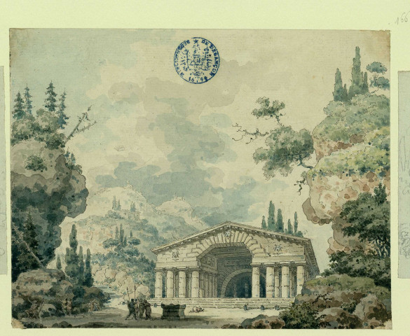 Façade d'un temple. Projet de décor de théâtre / Pierre-Adrien Pâris , [S.l.] : [P.-A. Pâris], [1700-1800]