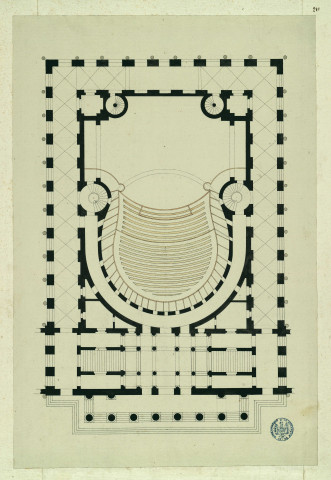 Plan de la nouvelle Comédie française (Odéon actuel) / Pierre-Adrien Pâris , [S.l.] : [P.-A. Pâris], [1700-1800]