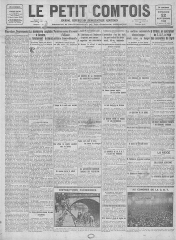 22/09/1929 - Le petit comtois [Texte imprimé] : journal républicain démocratique quotidien