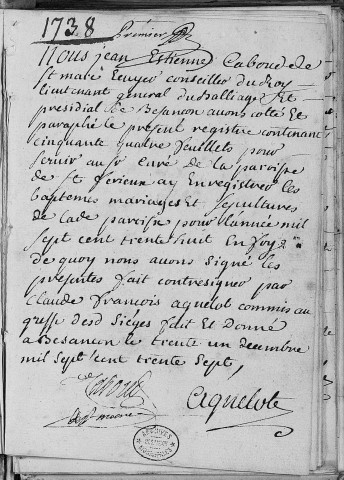 Paroisse de Saint Ferjeux : baptêmes (naissances), mariages, sépultures (décès) (4 janvier 1738 -22 décembre 1756)