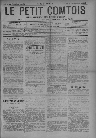 25/09/1883 - Le petit comtois [Texte imprimé] : journal républicain démocratique quotidien