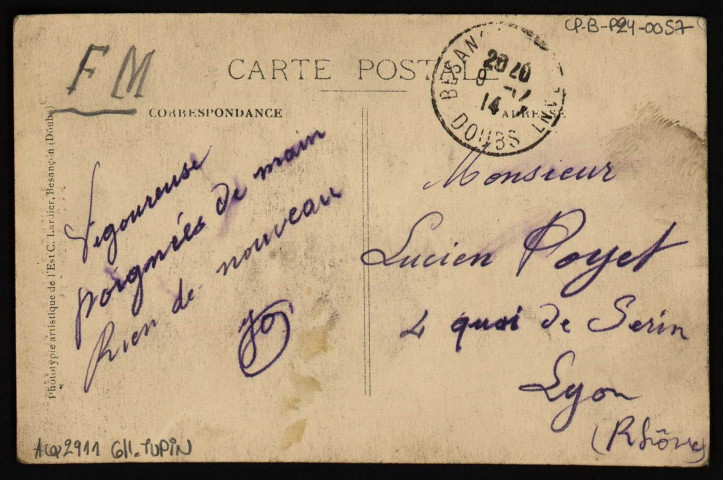 Besançon. Rochers de la Citadelle et Route de Beure [image fixe] , Besançon : Phototypie artistique de l'Est C. Lardier ; C. L., B., 1914