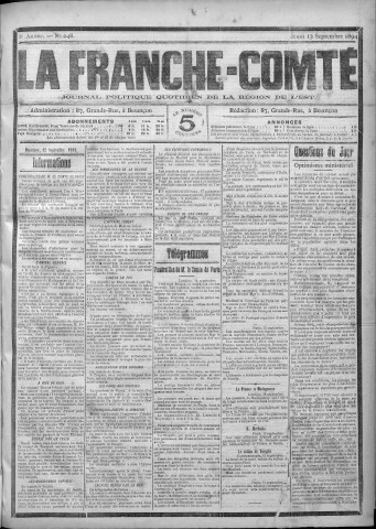 13/09/1894 - La Franche-Comté : journal politique de la région de l'Est