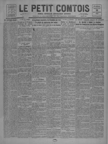 18/09/1932 - Le petit comtois [Texte imprimé] : journal républicain démocratique quotidien