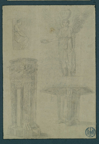 Quatre motifs antiques : autels (?), victoire, fragment de bas-relief , [S.l.] : [s.n.], [1700-1800]