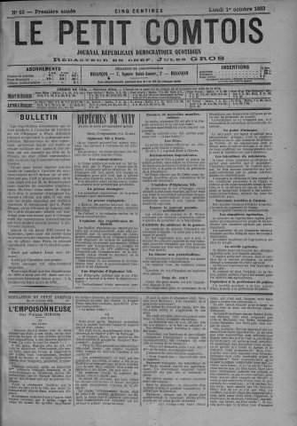 01/10/1883 - Le petit comtois [Texte imprimé] : journal républicain démocratique quotidien