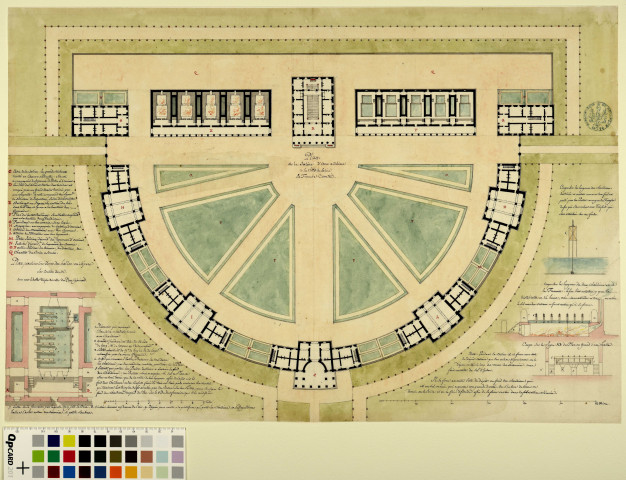 Plan de la saline d'Arc [Arc-et-Senans] en Franche-Comté / Pierre-Adrien Pâris , [S.l.] : [P.-A. Pâris], [1700-1800]