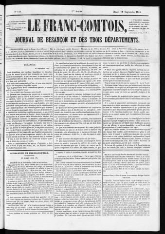 11/09/1849 - Le Franc-comtois - Journal de Besançon et des trois départements