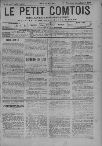 28/09/1883 - Le petit comtois [Texte imprimé] : journal républicain démocratique quotidien
