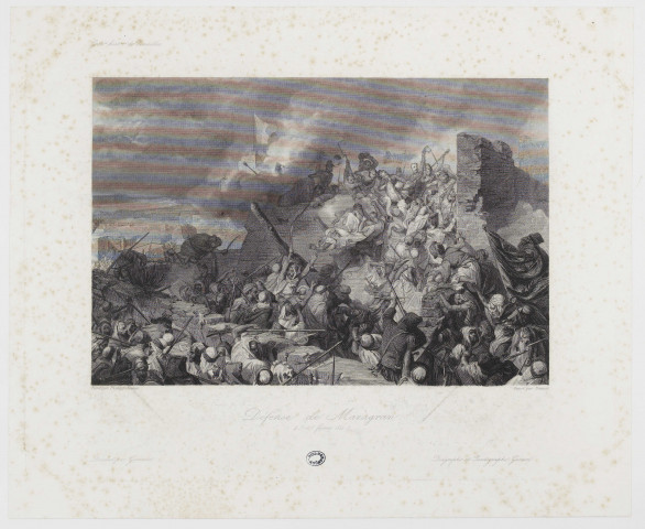 Défense de Mazagran 4. 5 et 6 février 1840 [image fixe] / Gravé par Danois  ; Peint par Philippoteaux ; Dessiné par Girardet ; Diagraphe et Pantographe Gavard 1840