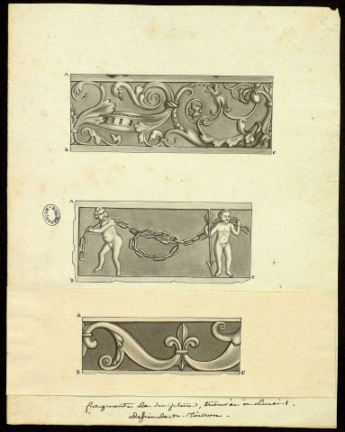 Fragments de sculptures trouvées à Luxeuil [dessin] / M. Toillon , [Luxeuil] : [M. Toillon], [s.d.]