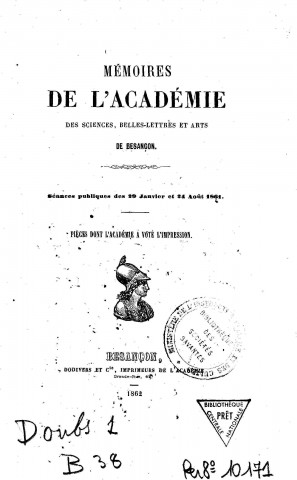 01/01/1861 - Mémoires de l'Académie des sciences, belles-lettres et arts de Besançon [Texte imprimé]