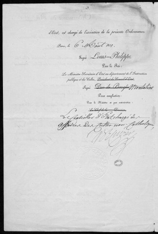 Ms Z 395 - Georges Cuvier. Signature autographe. 6 août 1831.