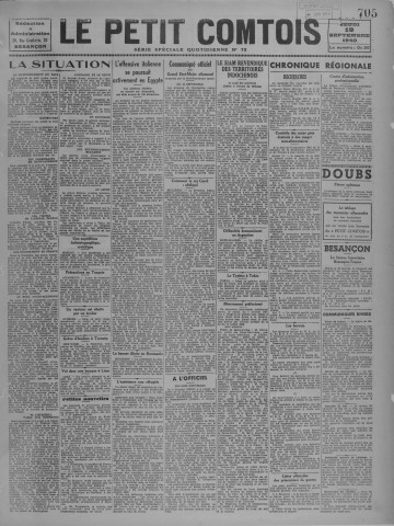 19/09/1940 - Le petit comtois [Texte imprimé] : journal républicain démocratique quotidien
