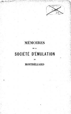 01/01/1881 - Mémoires de la Société d'émulation de Montbéliard [Texte imprimé]