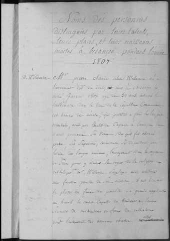 Ms Baverel 87 - Notices sur les personnes de marque mortes à Besançon de 1801 à 1814, par l'abbé J.-P. Baverel