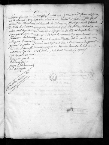Comptes de la Ville de Besançon, recettes et dépenses, Compte de François Varin (1706)