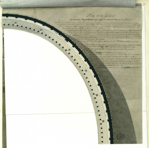 Plans de l'amphithéâtre Flavien nommé vulgairement le Colisée à Rome réunis les uns sur les autres dans leur ordre naturel : plan de la galerie qui couronnait l'amphithéâtre et qui renfermait la dernière division de gradins ; plan du quatrième étage ; plan du troisième étage ; plan du second étage ; plan du premier étage ; plan du rez-de-chaussée / Pierre-Adrien Pâris , [S.l.] : [P.-A. Pâris], [1700-1800]
