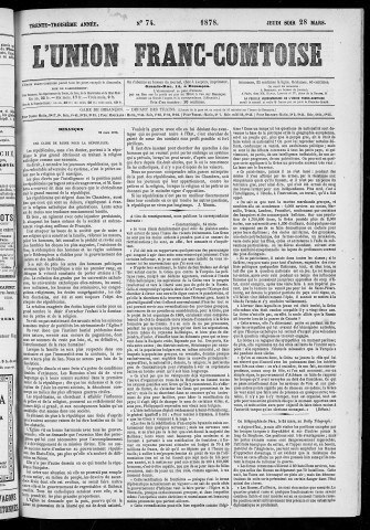 28/03/1878 - L'Union franc-comtoise [Texte imprimé]