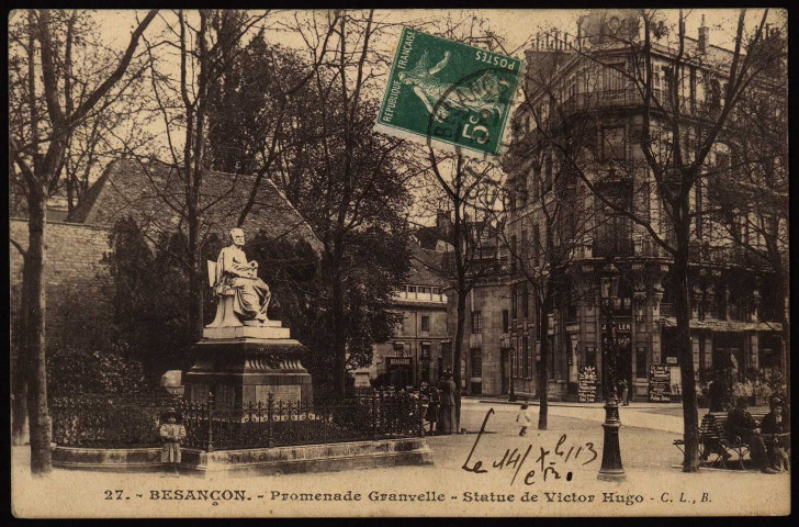Besançon. - Promenade Granvelle - Statue Victor Hugo [image fixe] , Besançon : C. L. B. ; Phototypie artistique de l'Est C. Lardier, 1914