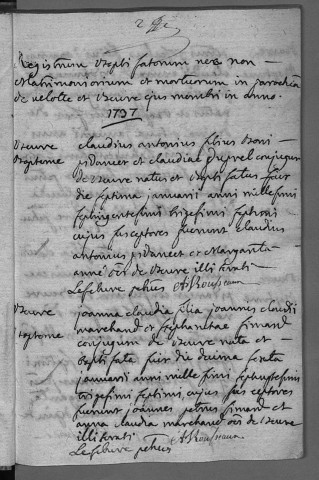 Paroisse de Velotte et de Beure : baptêmes (naissances), mariages, sépultures (décès) (septembre - décembre 1737).