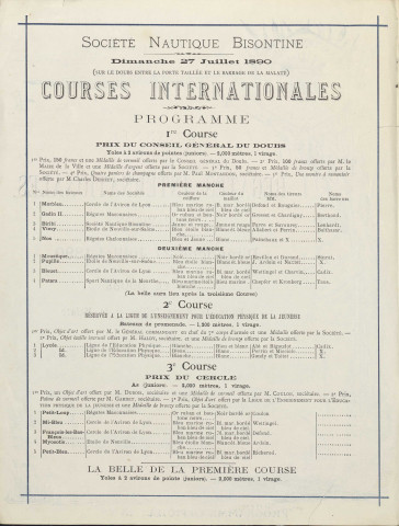 Programme officiel des régates internationales organisées par la SNB.