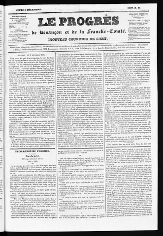05/12/1839 - Le Progrès de Besançon et de la Franche-Comté